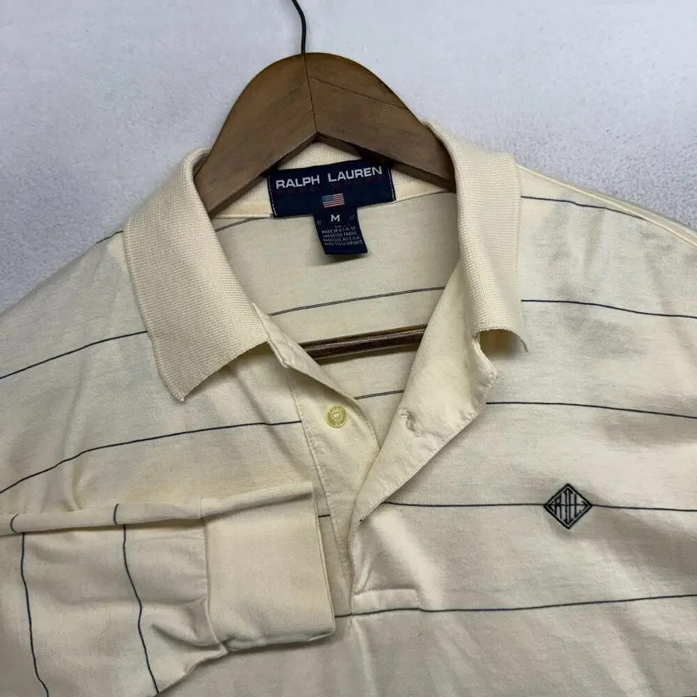 Vintage Polo Sport Ralph Lauren Shirt Men's medium Beige Made In USA RL Thin 90s